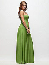 Side View Thumbnail - Peridot Green Strapless Basque Drop Waist Chiffon Maxi Dress with Shirred Skirt 