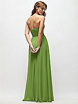 Rear View Thumbnail - Peridot Green Strapless Basque Drop Waist Chiffon Maxi Dress with Shirred Skirt 