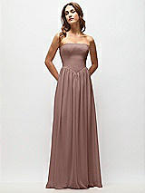 Front View Thumbnail - Sienna Strapless Basque Drop Waist Chiffon Maxi Dress with Shirred Skirt