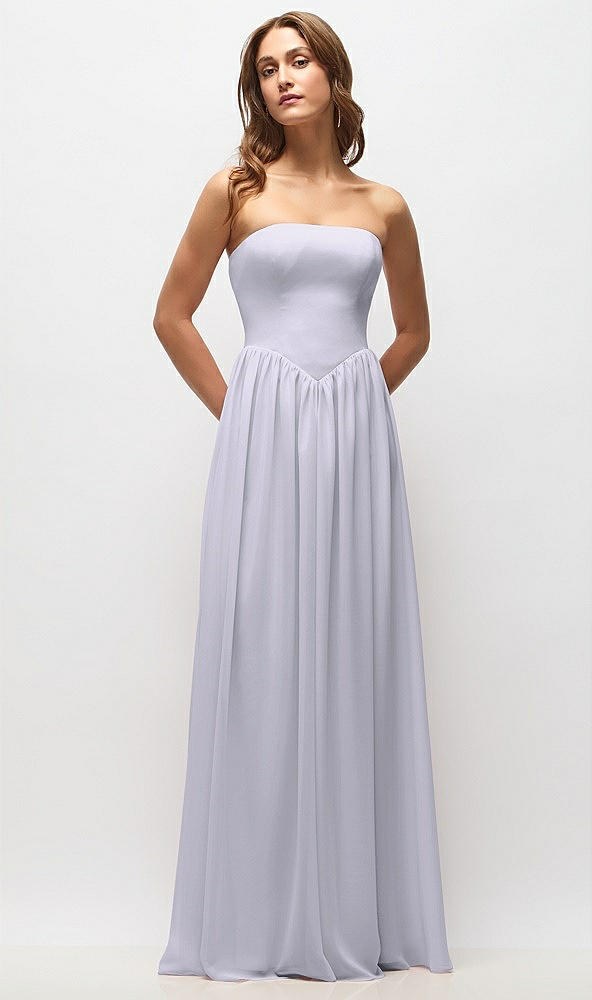 Front View - Silver Dove Strapless Basque Drop Waist Chiffon Maxi Dress with Shirred Skirt