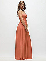 Side View Thumbnail - Terracotta Copper Strapless Basque Drop Waist Chiffon Maxi Dress with Shirred Skirt