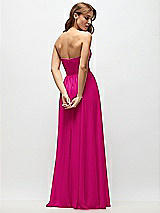 Rear View Thumbnail - Think Pink Strapless Basque Drop Waist Chiffon Maxi Dress with Shirred Skirt