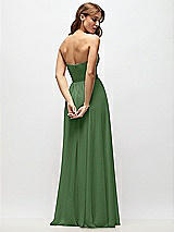 Rear View Thumbnail - Vineyard Green Strapless Basque Drop Waist Chiffon Maxi Dress with Shirred Skirt