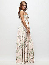 Side View Thumbnail - Blush Garden Strapless Basque Drop Waist Floral Chiffon Maxi Dress with Shirred Skirt