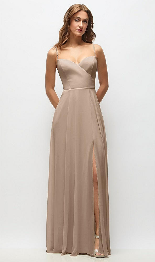 Front View - Topaz Wrap Bodice Chiffon Maxi Dress with Adjustable Spaghetti Straps