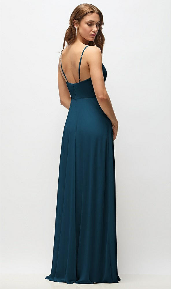Back View - Atlantic Blue Wrap Bodice Chiffon Maxi Dress with Adjustable Spaghetti Straps