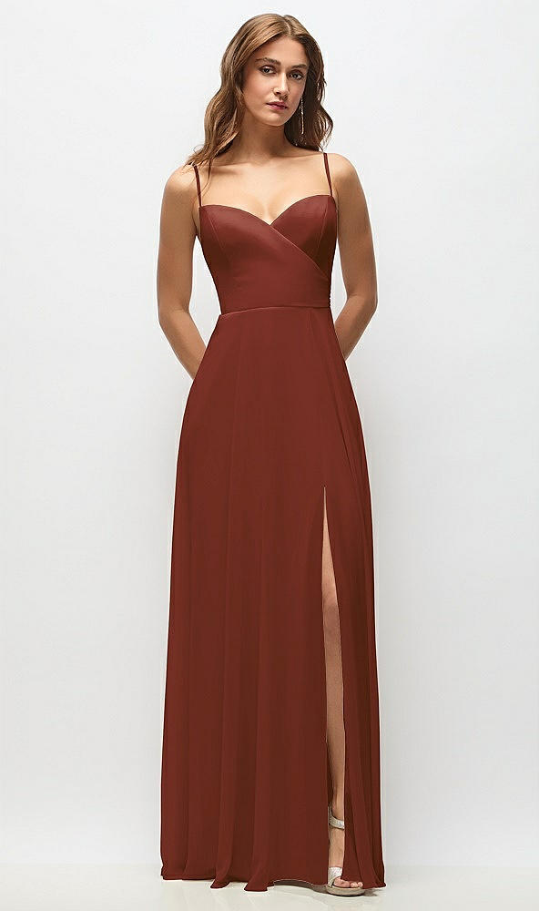 Front View - Auburn Moon Wrap Bodice Chiffon Maxi Dress with Adjustable Spaghetti Straps
