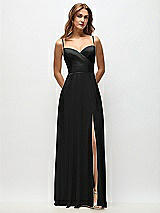 Front View Thumbnail - Black Wrap Bodice Chiffon Maxi Dress with Adjustable Spaghetti Straps