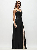 Side View Thumbnail - Black Wrap Bodice Chiffon Maxi Dress with Adjustable Spaghetti Straps