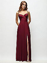 Front View Thumbnail - Burgundy Wrap Bodice Chiffon Maxi Dress with Adjustable Spaghetti Straps