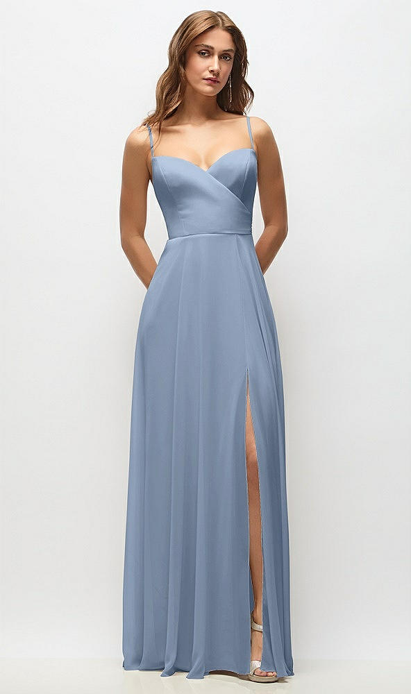 Front View - Cloudy Wrap Bodice Chiffon Maxi Dress with Adjustable Spaghetti Straps