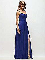 Side View Thumbnail - Cobalt Blue Wrap Bodice Chiffon Maxi Dress with Adjustable Spaghetti Straps