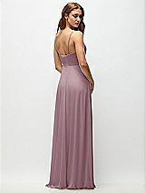 Rear View Thumbnail - Dusty Rose Wrap Bodice Chiffon Maxi Dress with Adjustable Spaghetti Straps
