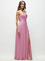 Side View Thumbnail - Powder Pink Wrap Bodice Chiffon Maxi Dress with Adjustable Spaghetti Straps
