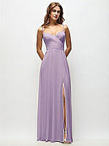 Front View Thumbnail - Pale Purple Wrap Bodice Chiffon Maxi Dress with Adjustable Spaghetti Straps