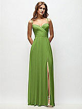 Front View Thumbnail - Peridot Green Wrap Bodice Chiffon Maxi Dress with Adjustable Spaghetti Straps