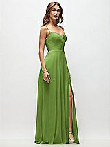 Side View Thumbnail - Peridot Green Wrap Bodice Chiffon Maxi Dress with Adjustable Spaghetti Straps