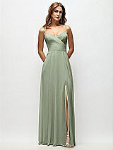 Front View Thumbnail - Sage Wrap Bodice Chiffon Maxi Dress with Adjustable Spaghetti Straps