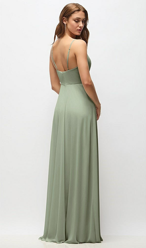 Back View - Sage Wrap Bodice Chiffon Maxi Dress with Adjustable Spaghetti Straps