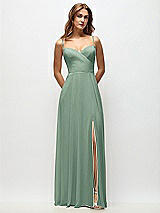 Front View Thumbnail - Seagrass Wrap Bodice Chiffon Maxi Dress with Adjustable Spaghetti Straps