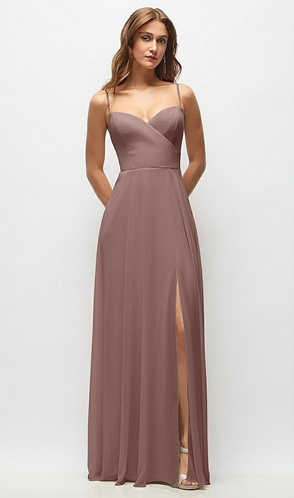 Front View - Sienna Wrap Bodice Chiffon Maxi Dress with Adjustable Spaghetti Straps