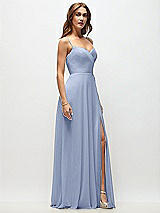 Side View Thumbnail - Sky Blue Wrap Bodice Chiffon Maxi Dress with Adjustable Spaghetti Straps