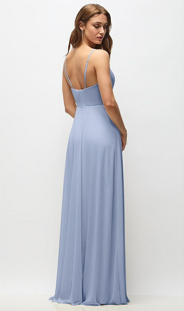Back View - Sky Blue Wrap Bodice Chiffon Maxi Dress with Adjustable Spaghetti Straps