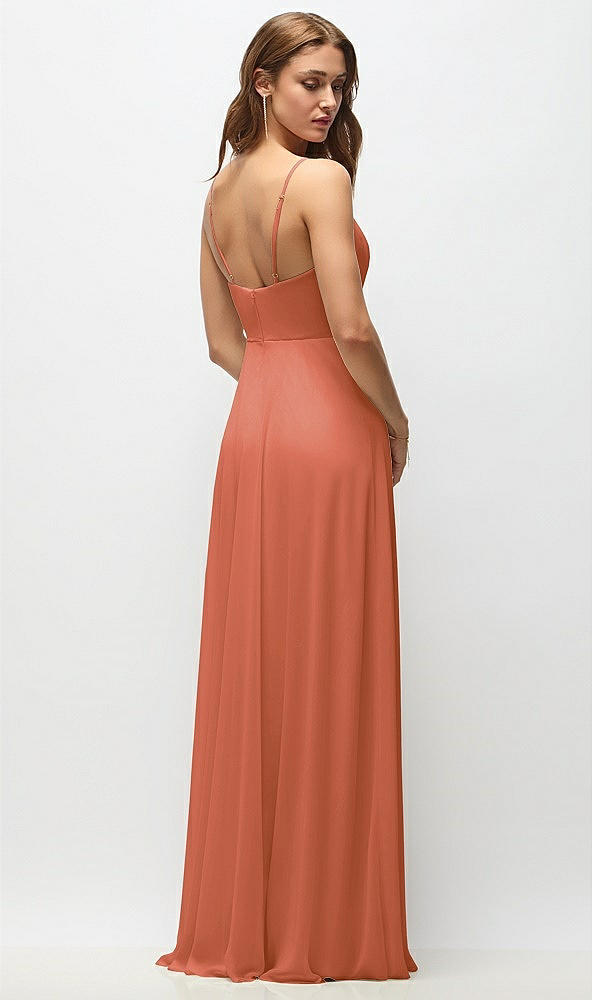 Back View - Terracotta Copper Wrap Bodice Chiffon Maxi Dress with Adjustable Spaghetti Straps