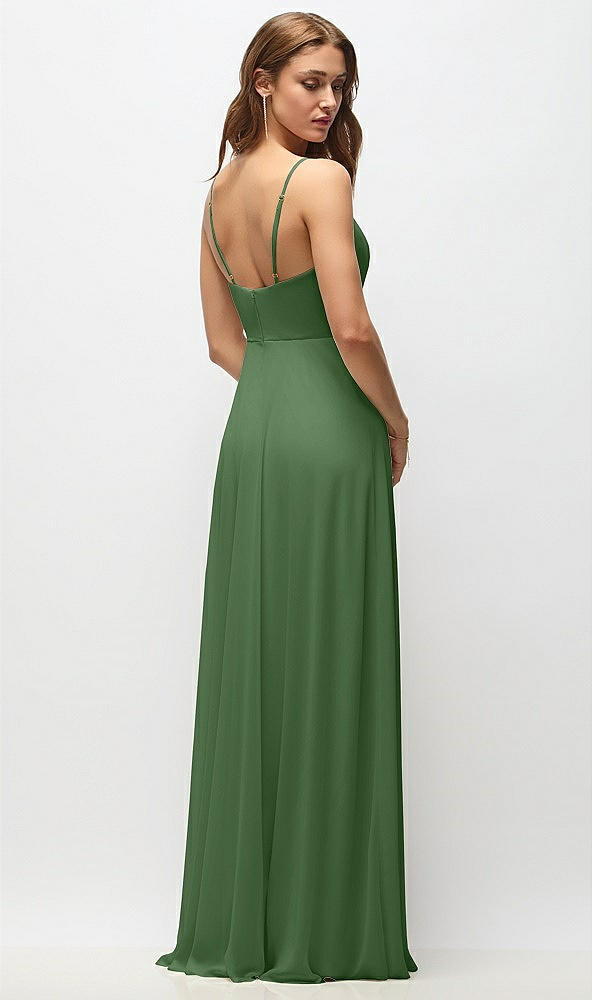 Back View - Vineyard Green Wrap Bodice Chiffon Maxi Dress with Adjustable Spaghetti Straps