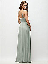 Rear View Thumbnail - Willow Green Wrap Bodice Chiffon Maxi Dress with Adjustable Spaghetti Straps