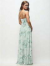 Rear View Thumbnail - Mint Green Floral Wrap Bodice Floral Chiffon Maxi Dress with Adjustable Spaghetti Straps
