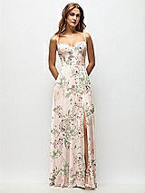 Front View Thumbnail - Blush Garden Wrap Bodice Floral Chiffon Maxi Dress with Adjustable Spaghetti Straps