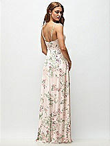 Rear View Thumbnail - Blush Garden Wrap Bodice Floral Chiffon Maxi Dress with Adjustable Spaghetti Straps