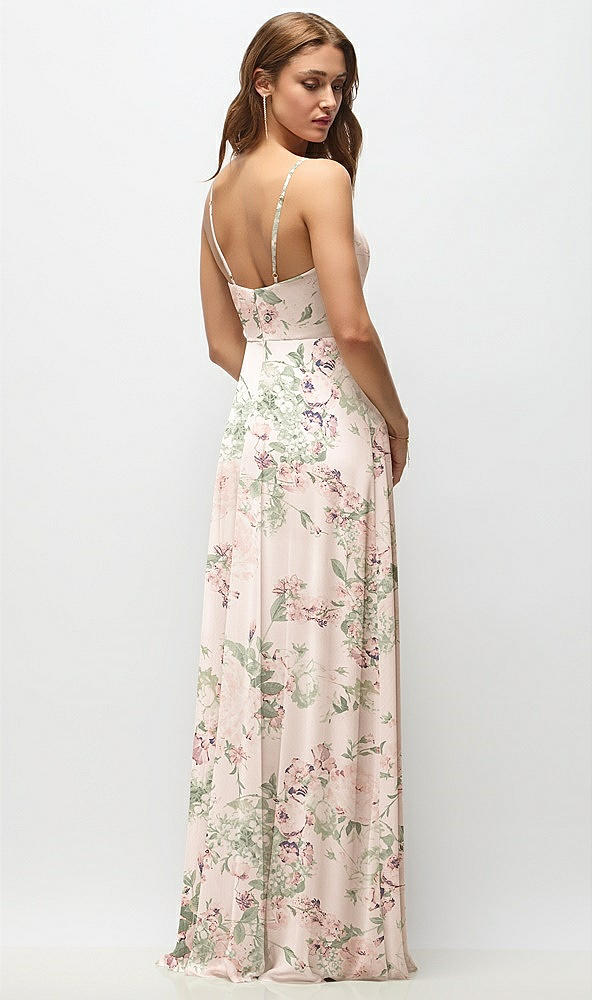 Back View - Blush Garden Wrap Bodice Floral Chiffon Maxi Dress with Adjustable Spaghetti Straps
