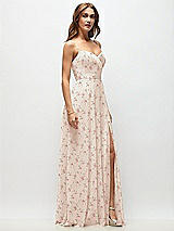 Side View Thumbnail - Coquette Floral Print Wrap Bodice Floral Chiffon Maxi Dress with Adjustable Spaghetti Straps