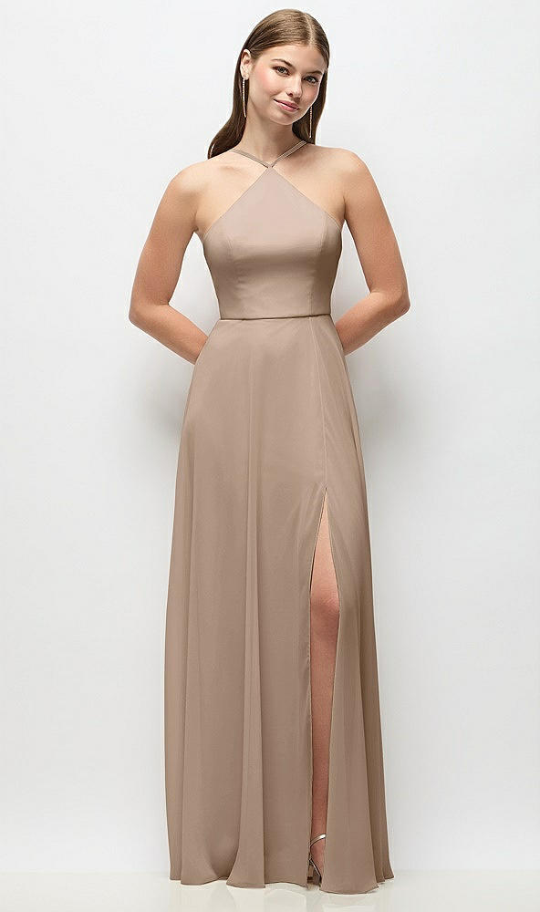 Front View - Topaz High-Neck Halter Chiffon Maxi Dress with Adjustable Spaghetti Straps