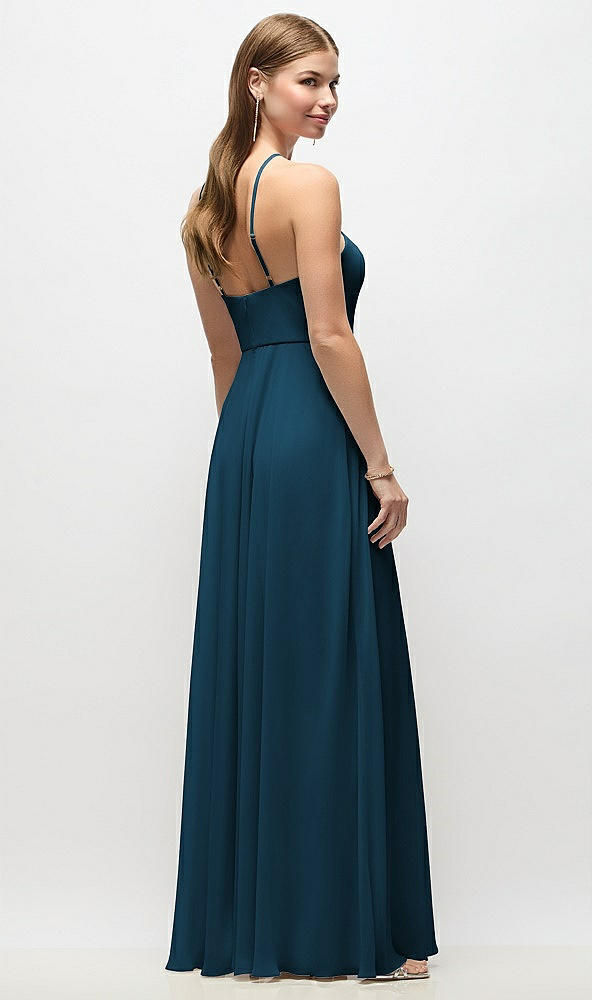 Back View - Atlantic Blue High-Neck Halter Chiffon Maxi Dress with Adjustable Spaghetti Straps
