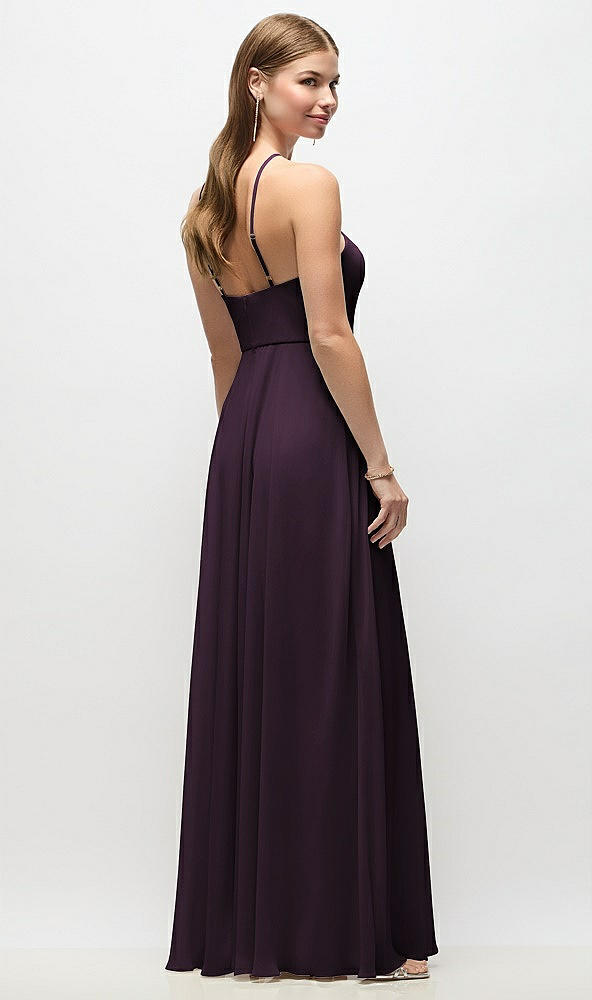 Back View - Aubergine High-Neck Halter Chiffon Maxi Dress with Adjustable Spaghetti Straps