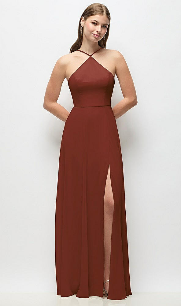 Front View - Auburn Moon High-Neck Halter Chiffon Maxi Dress with Adjustable Spaghetti Straps