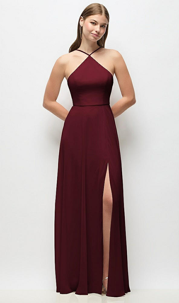 Front View - Cabernet High-Neck Halter Chiffon Maxi Dress with Adjustable Spaghetti Straps