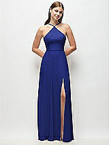 Front View Thumbnail - Cobalt Blue High-Neck Halter Chiffon Maxi Dress with Adjustable Spaghetti Straps