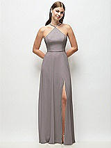 Front View Thumbnail - Cashmere Gray High-Neck Halter Chiffon Maxi Dress with Adjustable Spaghetti Straps