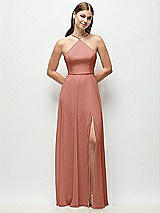 Front View Thumbnail - Desert Rose High-Neck Halter Chiffon Maxi Dress with Adjustable Spaghetti Straps