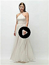 Video 1 Thumbnail - Topaz High-Neck Halter Chiffon Maxi Dress with Adjustable Spaghetti Straps