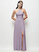 Front View Thumbnail - Lilac Haze High-Neck Halter Chiffon Maxi Dress with Adjustable Spaghetti Straps