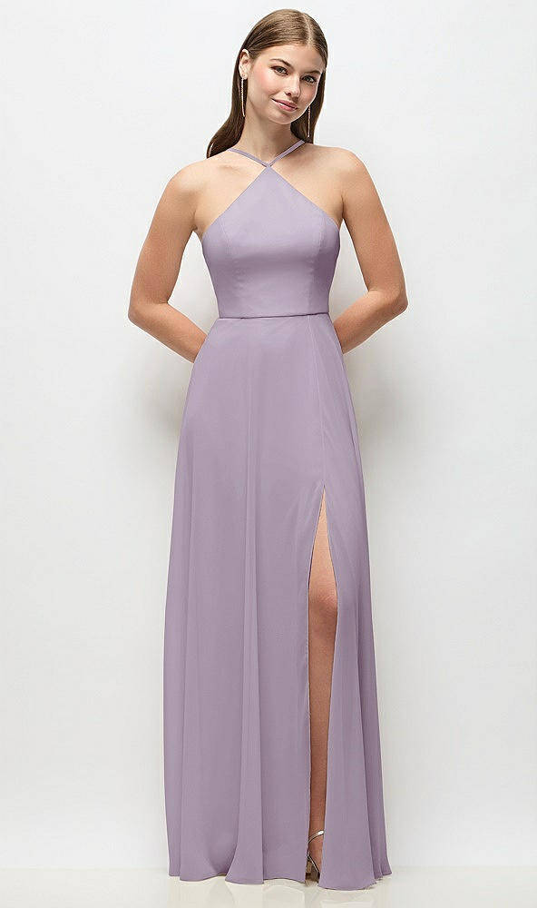 Front View - Lilac Haze High-Neck Halter Chiffon Maxi Dress with Adjustable Spaghetti Straps