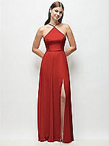 Front View Thumbnail - Poppy Red High-Neck Halter Chiffon Maxi Dress with Adjustable Spaghetti Straps