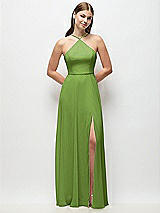 Front View Thumbnail - Peridot Green High-Neck Halter Chiffon Maxi Dress with Adjustable Spaghetti Straps