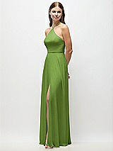 Side View Thumbnail - Peridot Green High-Neck Halter Chiffon Maxi Dress with Adjustable Spaghetti Straps