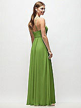 Rear View Thumbnail - Peridot Green High-Neck Halter Chiffon Maxi Dress with Adjustable Spaghetti Straps